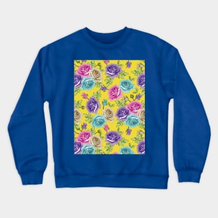 Botanical Roses Seamless Pattern On Yellow Background Crewneck Sweatshirt